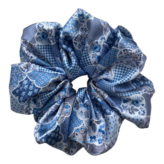 BLUE PATCHWORK SCRUNCHIE